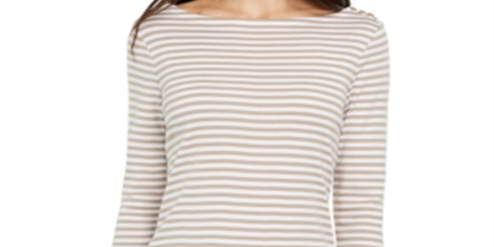 Charter Club Women's  3/4-Sleeve Striped Top  Brown Size Medium