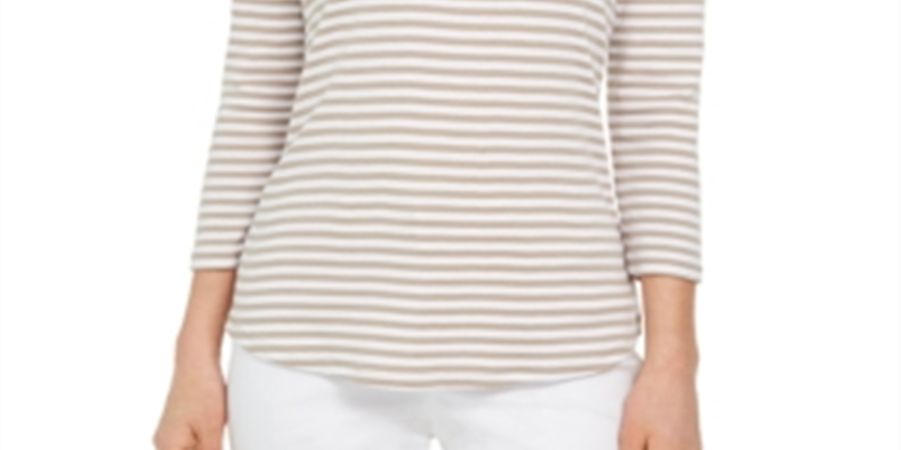 Charter Club Women's  3/4-Sleeve Striped Top  Brown Size Medium