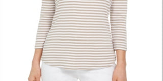 Charter Club Women's  3/4-Sleeve Striped Top  Brown Size Medium