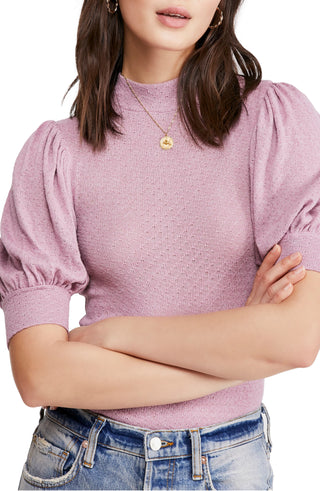 Free People Women's  Short Sleeve Mock Neck Top Pink Size Small