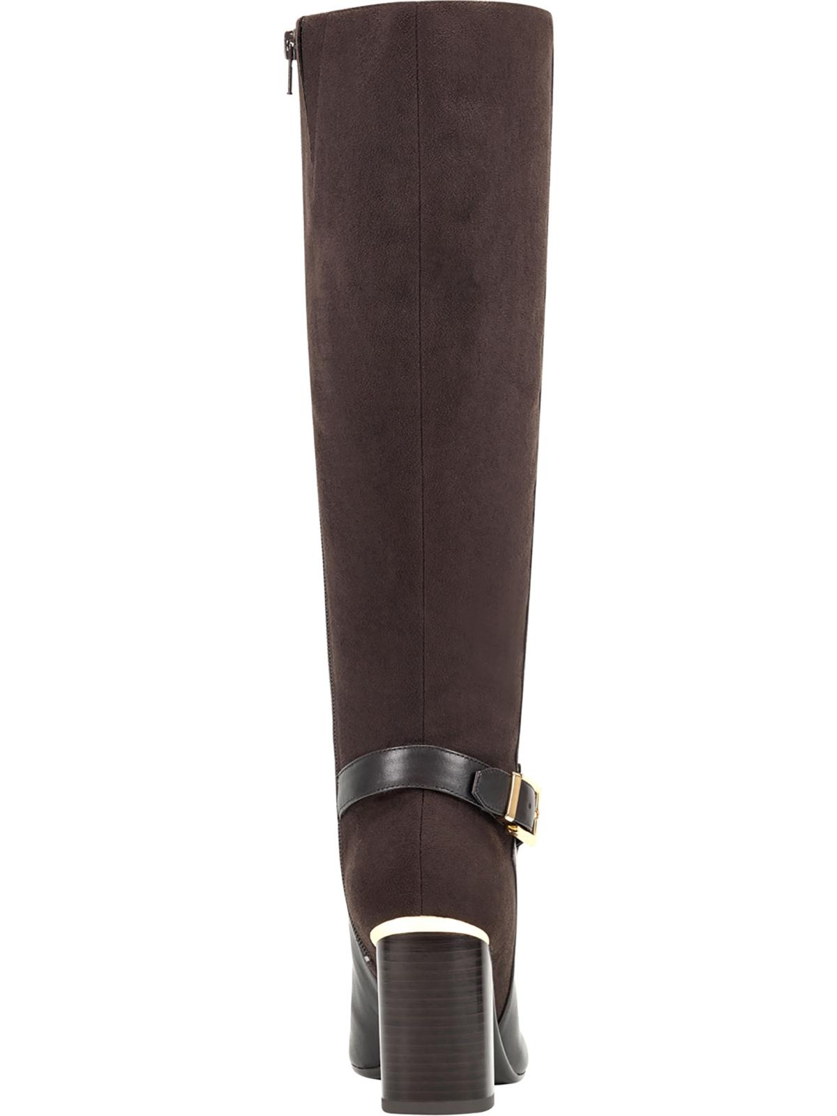 Bandolino Women's Buckle Accent Cushioned Bilya Almond Toe Block Heel Zip up Leather Heeled Boots Dark Brown Size 8 M