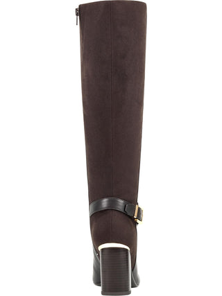 Bandolino Women's Buckle Accent Cushioned Bilya Almond Toe Block Heel Zip up Leather Heeled Boots Dark Brown Size 8 M