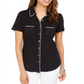 Karen Scott Women's Piping Button Top  Black Size Medium