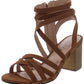 Xoxo Women's  Padded Strappy Eden Round Toe Block Heel Zip-up Dress Sandals  Brown Size 8.5