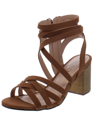 Xoxo Women's  Padded Strappy Eden Round Toe Block Heel Zip-up Dress Sandals  Brown Size 8.5
