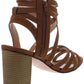 Xoxo Women's  Padded Strappy Eden Round Toe Block Heel Zip-up Dress Sandals  Brown Size 8.5