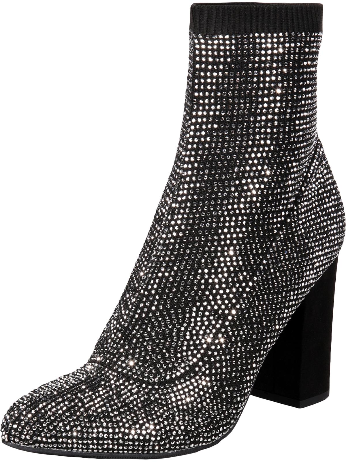 Material Girl Women's Mbaybe Embellished Slip on Sock Boot Black Size 8 M