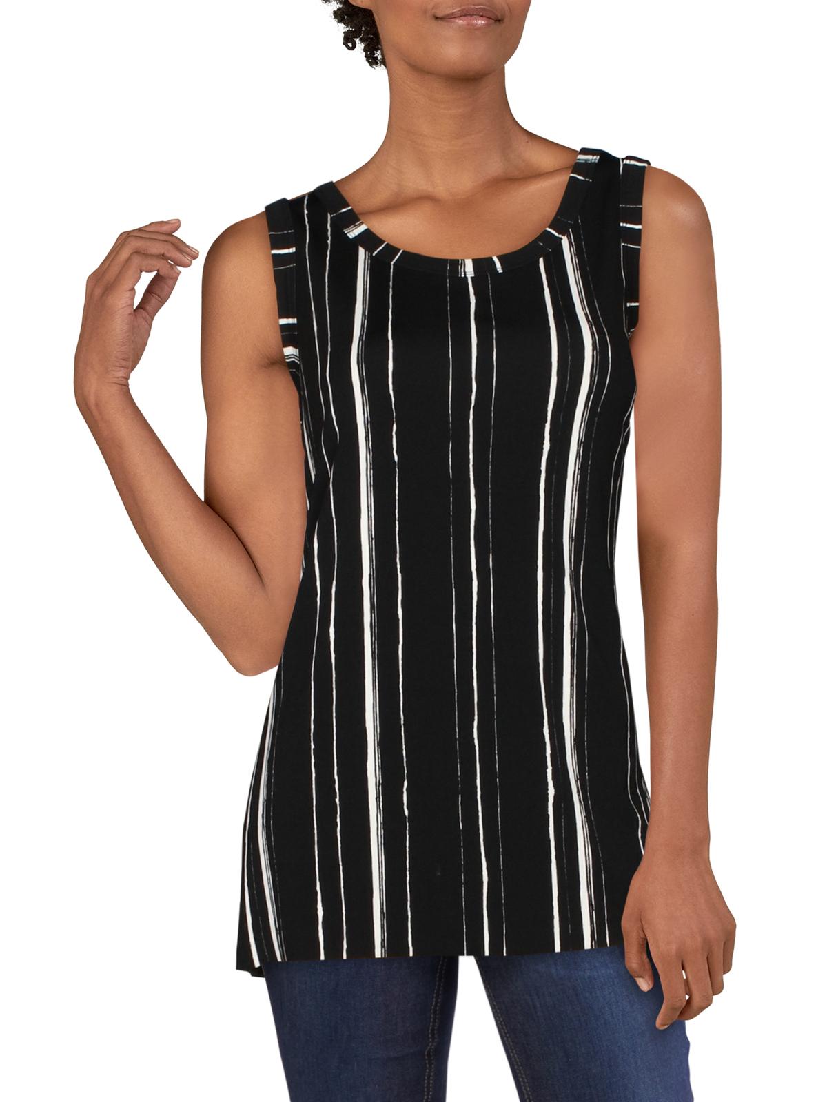 Alfani Women's Printed Sleeveless Scoop Neck Tank Top  Black Size XL