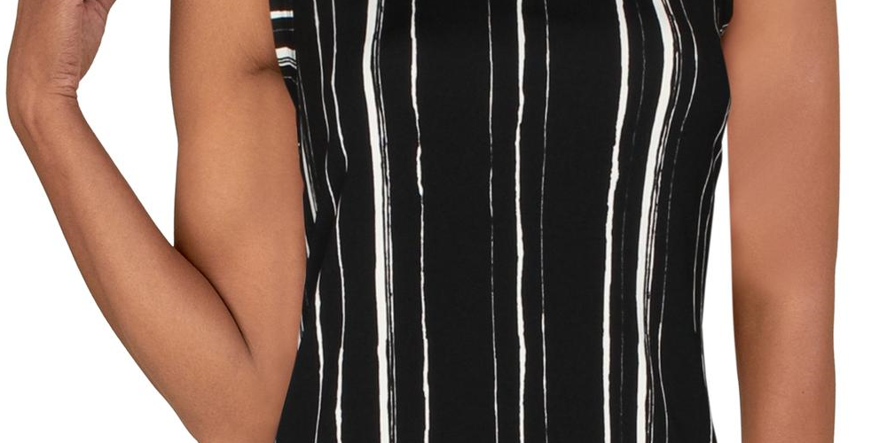 Alfani Women's Printed Sleeveless Scoop Neck Tank Top  Black Size XL