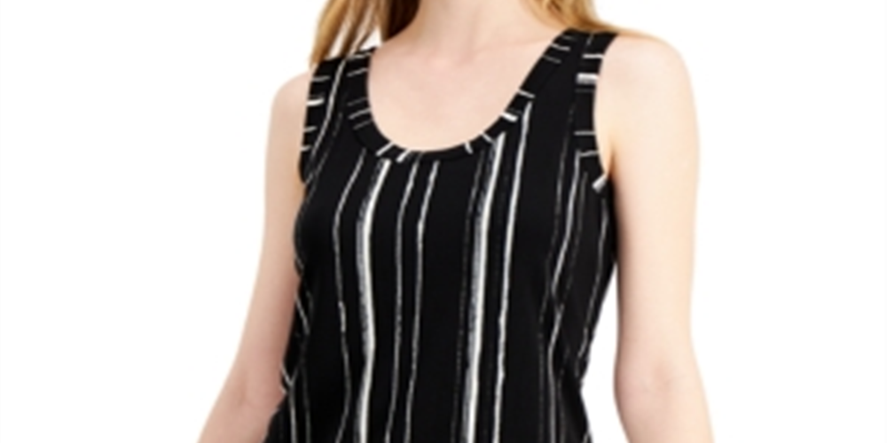 Alfani Women's Printed Sleeveless Scoop Neck Tank Top  Black Size XL