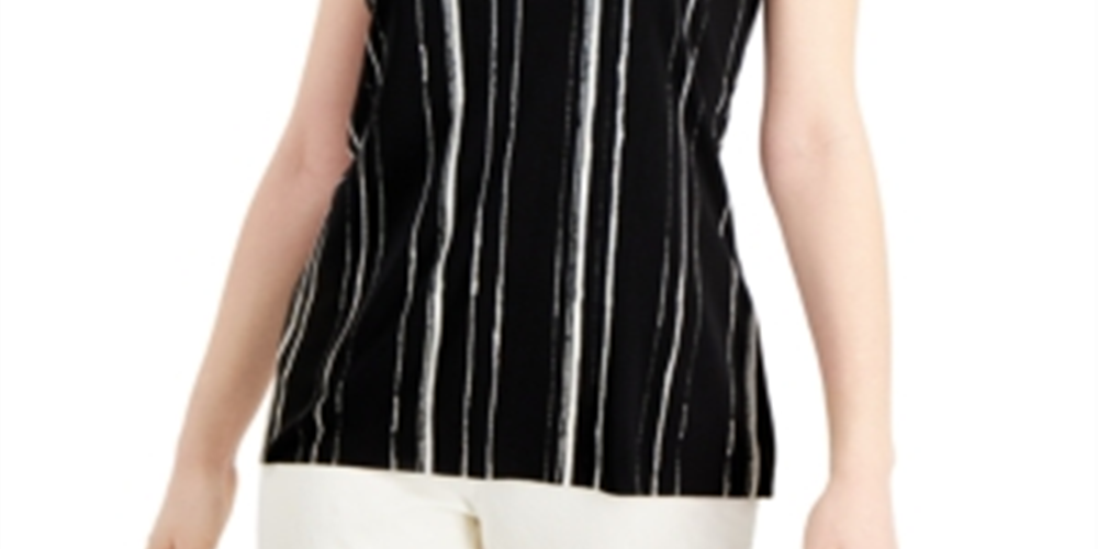 Alfani Women's Printed Sleeveless Scoop Neck Tank Top  Black Size XL