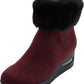 DKNY Women's Faux Fur Cuff Embellished Round Toe Wedge Zip up Booties Red Size 7.5