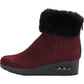 DKNY Women's Faux Fur Cuff Embellished Round Toe Wedge Zip up Booties Red Size 7.5
