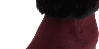 DKNY Women's Faux Fur Cuff Embellished Round Toe Wedge Zip up Booties Red Size 7.5