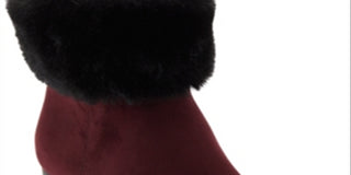 DKNY Women's Faux Fur Cuff Embellished Round Toe Wedge Zip up Booties Red Size 7.5