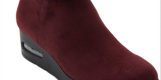 DKNY Women's Faux Fur Cuff Embellished Round Toe Wedge Zip up Booties Red Size 7.5