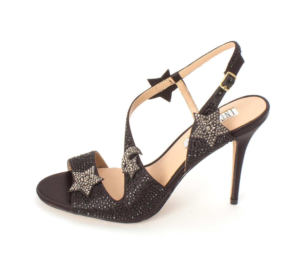 INC International Concepts Women's Renita Fabric Open Toe Special Occasion Slingback Sandals Black  Size 9.5M