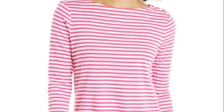 Charter Club Women's Supima Cotton Striped Top Pink Size Medium