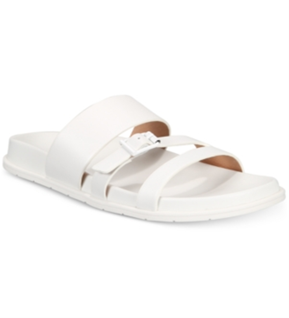 Aqua College Women's Sloan Leather Open Toe Casual Slide White Size 8.5 M