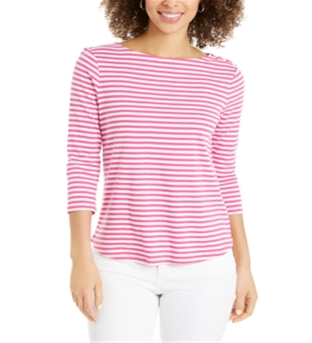 Charter Club Women's Supima Cotton Striped Top Pink Size X-Small