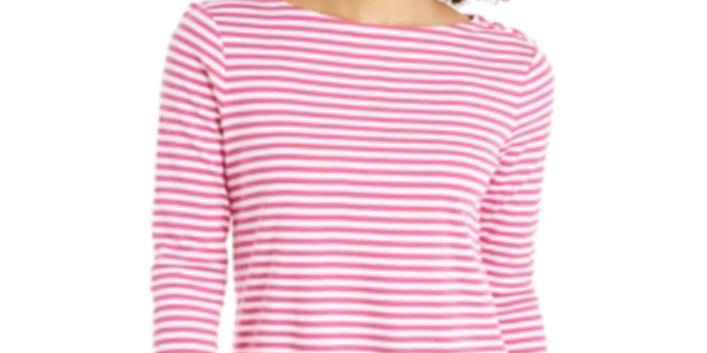 Charter Club Women's Supima Cotton Striped Top Pink Size X-Small