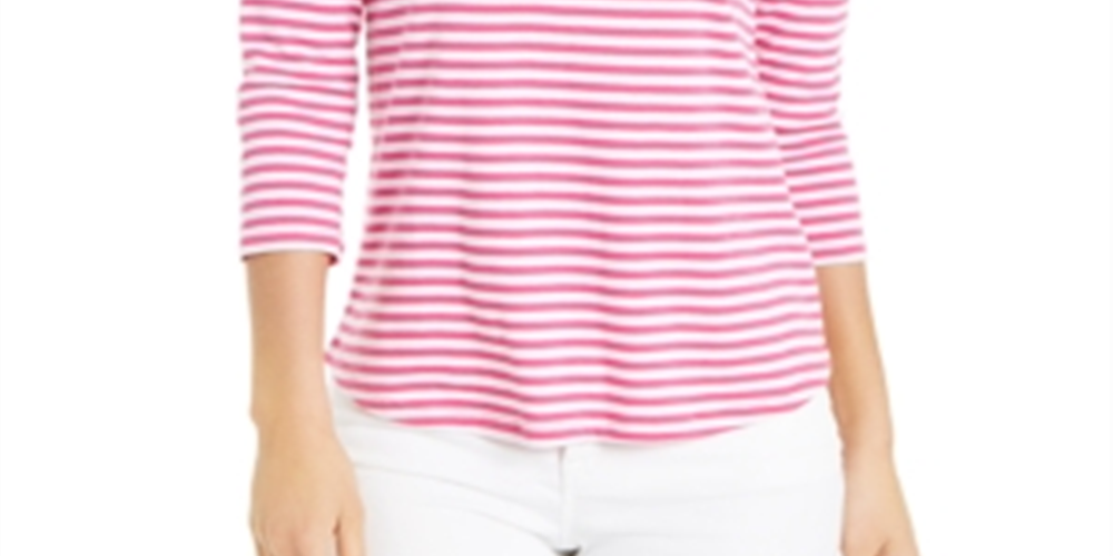 Charter Club Women's Supima Cotton Striped Top Pink Size X-Small
