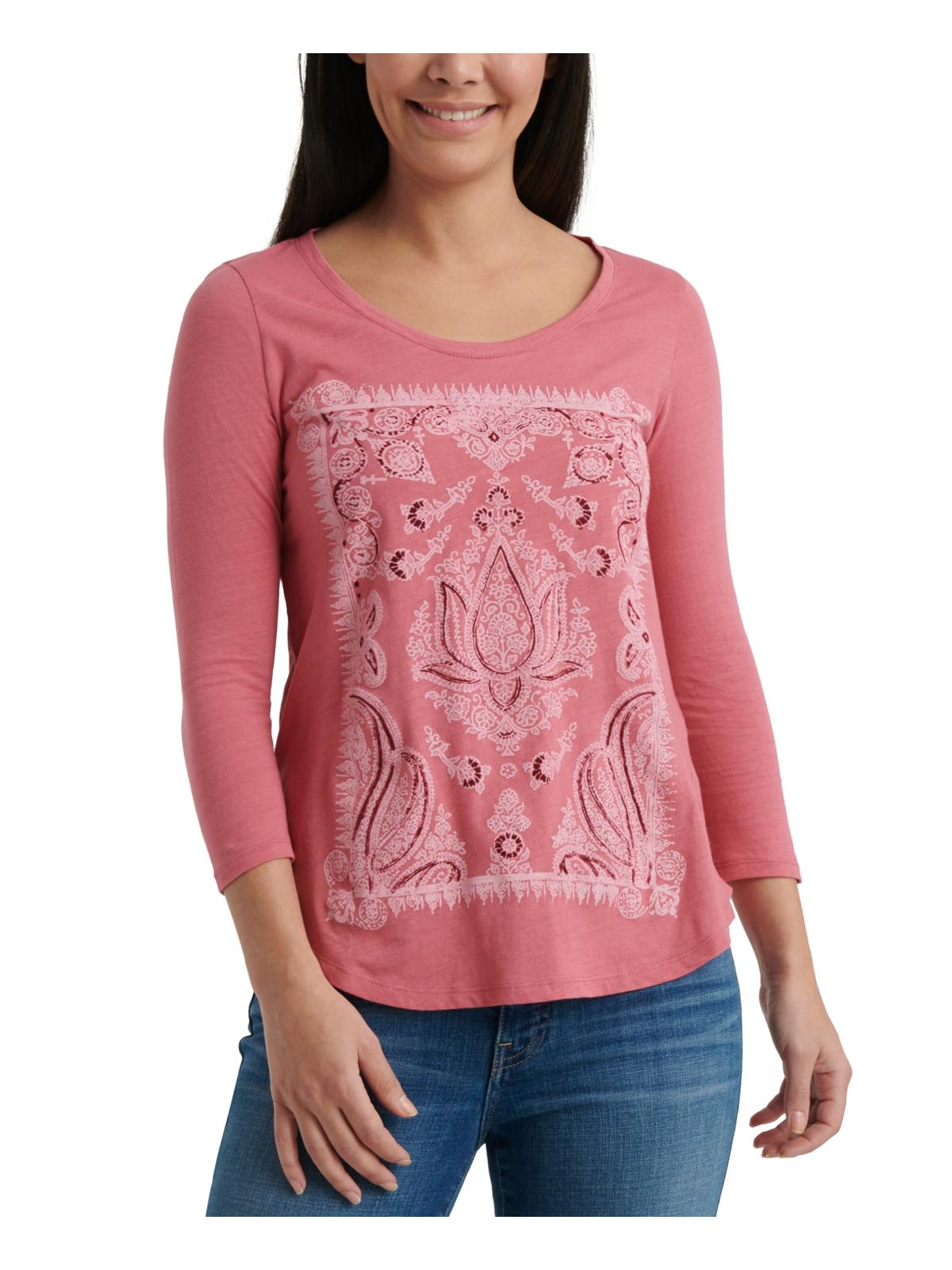 Lucky Brand Women's Petites T-Shirt Lotus Scoop Neck Slate Rose Pink Size Large