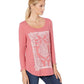 Lucky Brand Women's Petites T-Shirt Lotus Scoop Neck Slate Rose Pink Size Large
