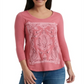 Lucky Brand Women's Petites T-Shirt Lotus Scoop Neck Slate Rose Pink Size Large