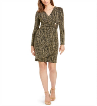 Calvin Klein Women's Metallic-Knit Wrap Dress  Black/Gold  Size 14
