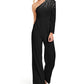 Calvin Klein Women's  Rhinestone Zippered Long Sleeve Asymmetrical Neckline Party Jumpsuit Black Size 8