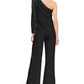 Calvin Klein Women's  Rhinestone Zippered Long Sleeve Asymmetrical Neckline Party Jumpsuit Black Size 8