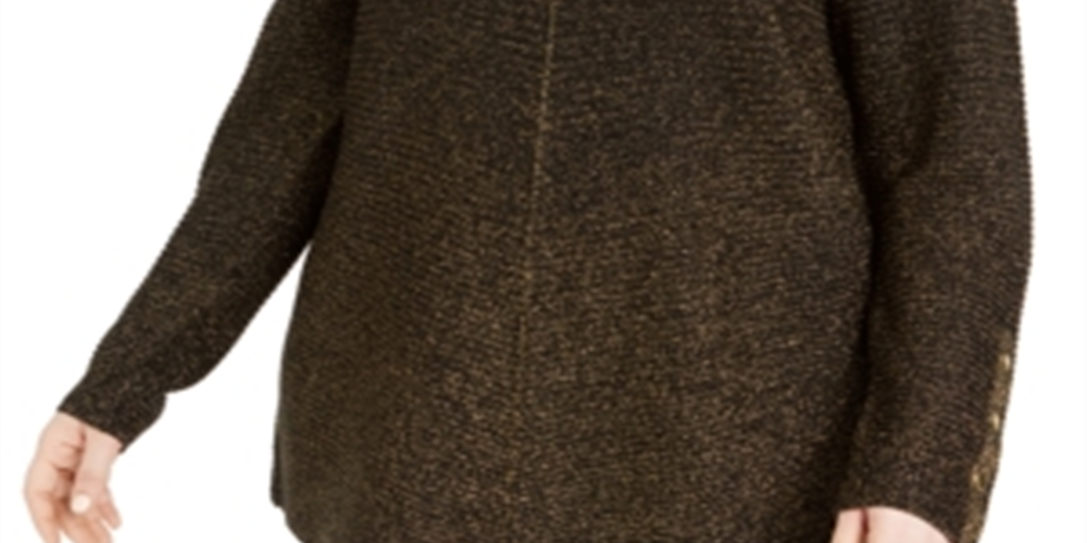 Alfani Women's Plus Size Metallic Ribbed-Knit Tunic Sweater Lurex Black Size 2X