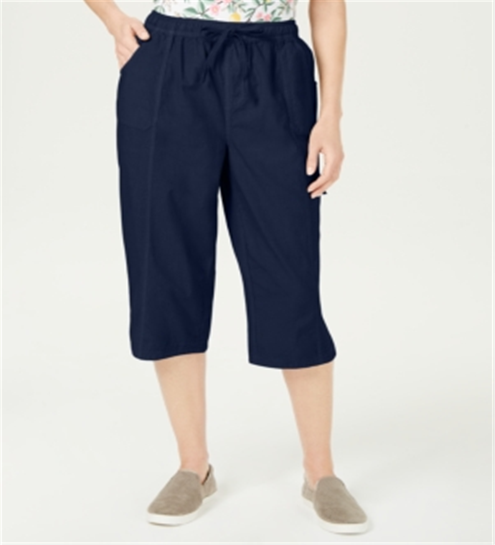 Karen Scott Women's Tie Pocketed Pants Blue Size Petite Small
