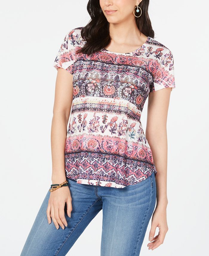 Style & Co Women's Printed T-Shirt Pink Size PP
