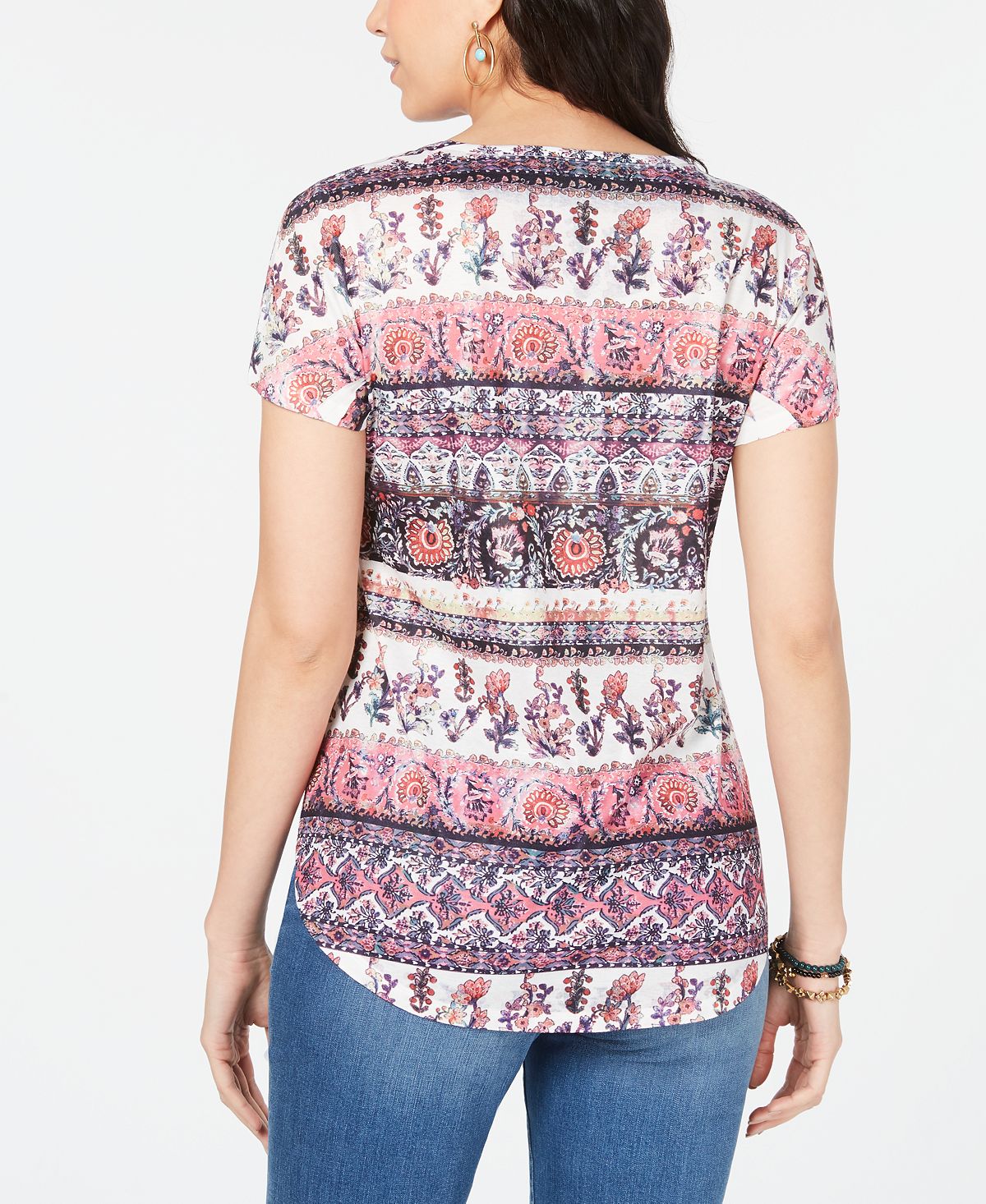 Style & Co Women's Printed T-Shirt Pink Size PP