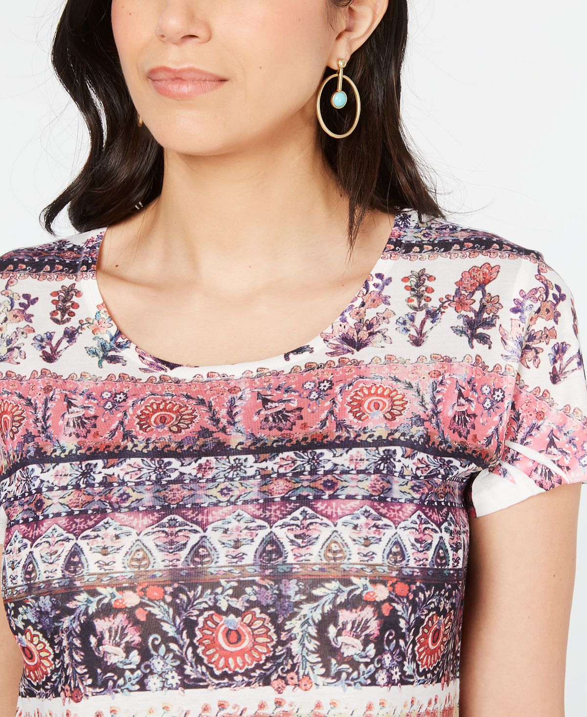 Style & Co Women's Printed T-Shirt Pink Size PP