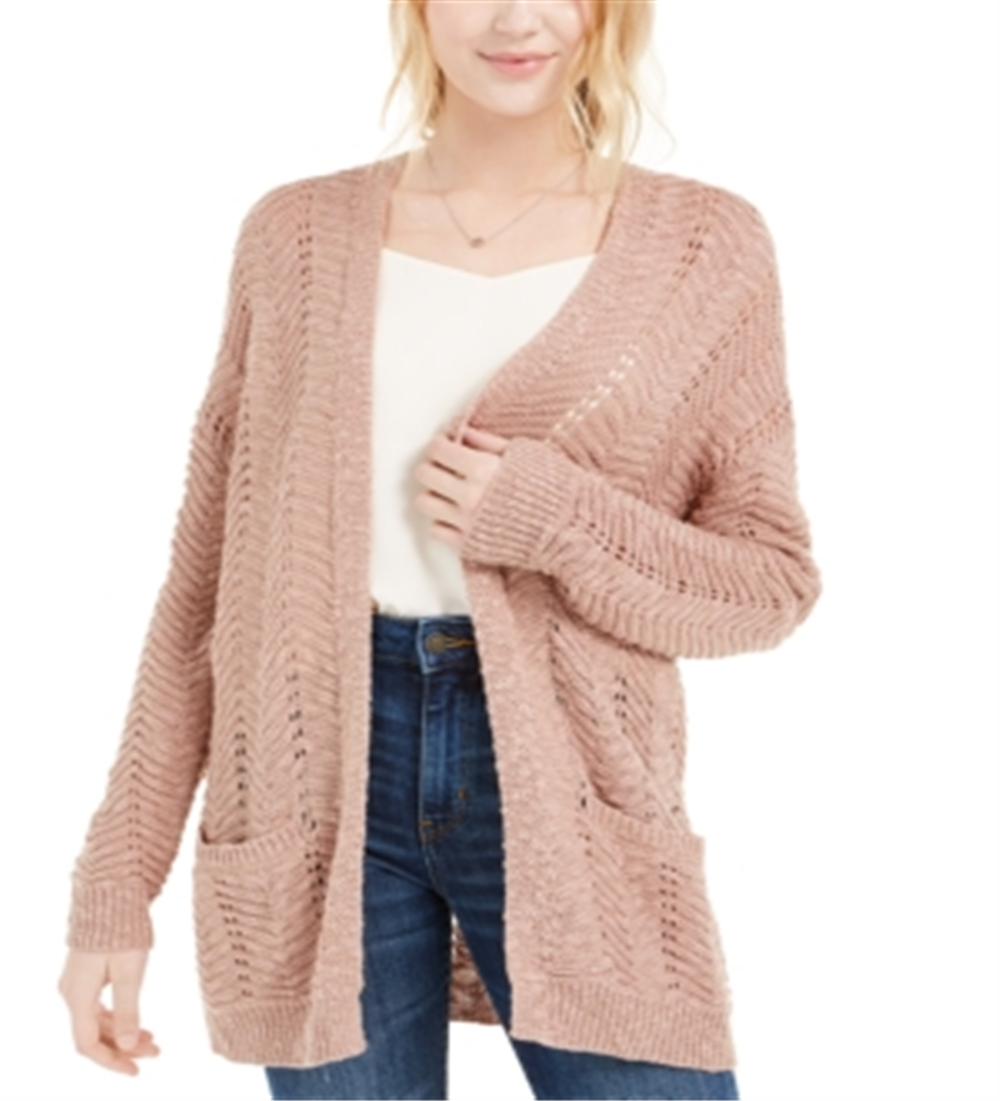 Pink Rose Junior's Textured Long Cardigan Pink Size Large
