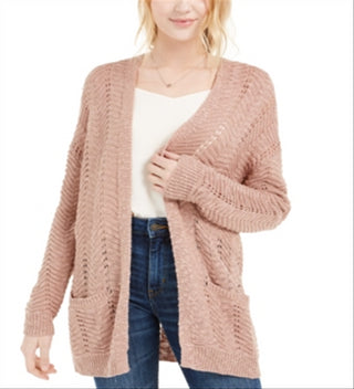 Pink Rose Junior's Textured Long Cardigan Pink Size Large