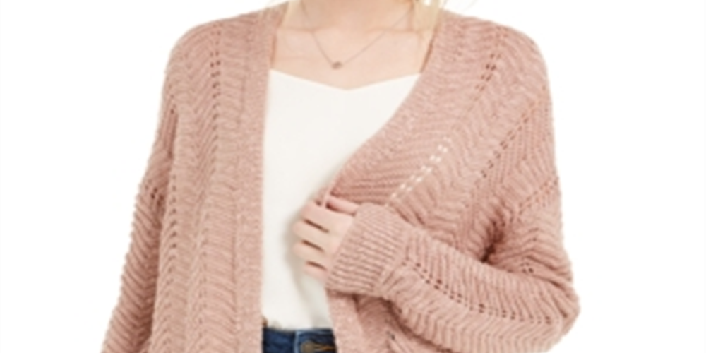 Pink Rose Junior's Textured Long Cardigan Pink Size Large