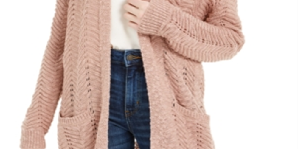 Pink Rose Junior's Textured Long Cardigan Pink Size Large