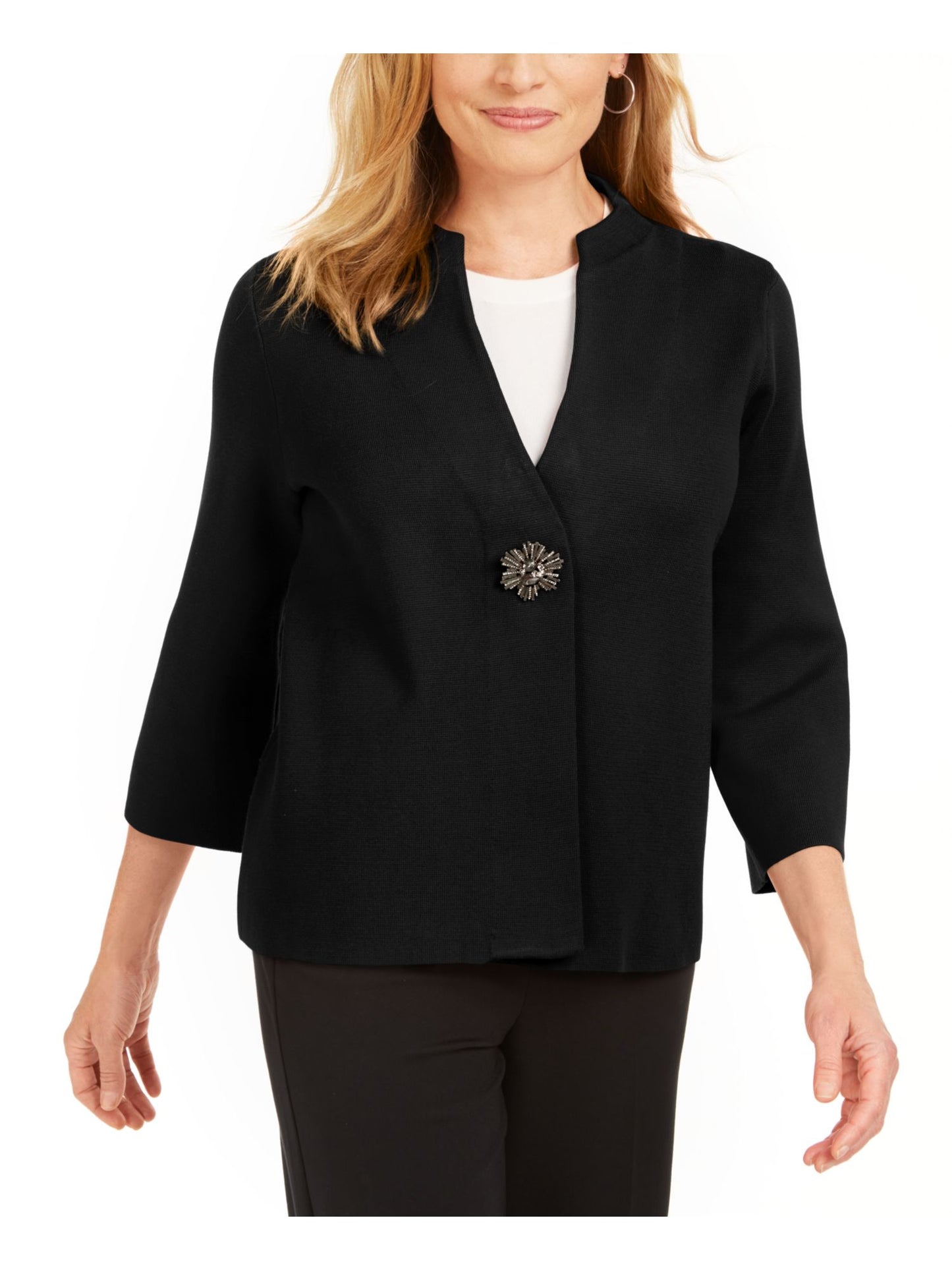 JM Collection Women's Holiday Party Brooch Cardigan Deep Black Size Small