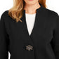 JM Collection Women's Holiday Party Brooch Cardigan Deep Black Size Small