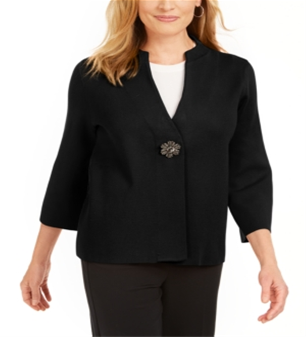 JM Collection Women's Holiday Party Brooch Cardigan Deep Black Size Small