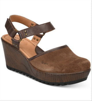 B.O.C. Women's Rina Leather Ankle Strap Wedge Heels Black Size 10 M