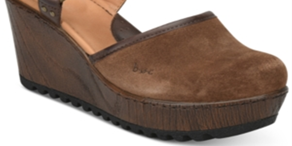 B.O.C. Women's Rina Leather Ankle Strap Wedge Heels Black Size 10 M