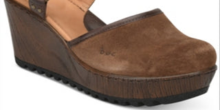 B.O.C. Women's Rina Leather Ankle Strap Wedge Heels Black Size 10 M