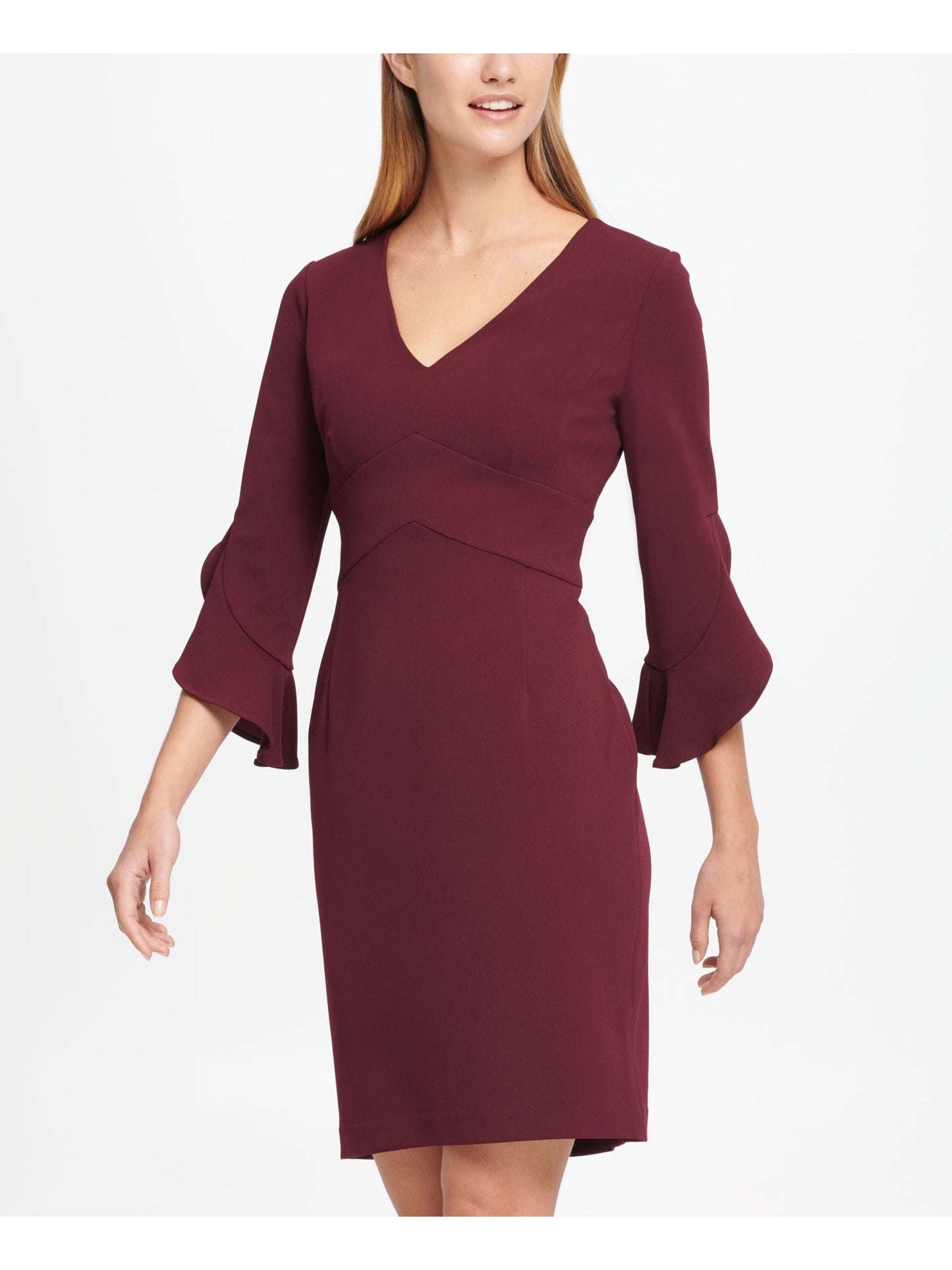 DKNY Women's Bell Sleeve V Neck Short Sheath Wear to Work Dress Purple Size 16