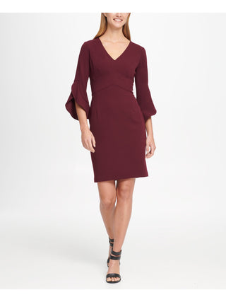 DKNY Women's Bell Sleeve V Neck Short Sheath Wear to Work Dress Purple Size 16