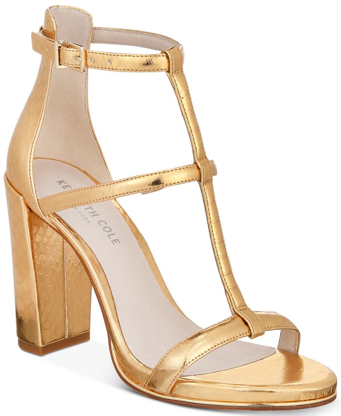 Kenneth Cole New York Women's Deandra Metallic Leather Ankle Strap Heel Gold Size 5 M